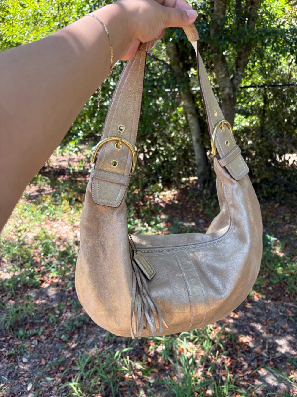 Coach vintage Rare tortilla suede brushed gold hobo bag with gold hardware